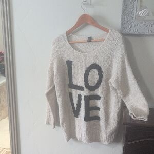 Chic Cream Sweater with Black LOVE Design